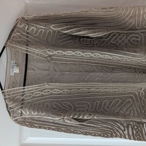 VINTAGE Coldwater Creek Taupe Crochet Cardigan SILK